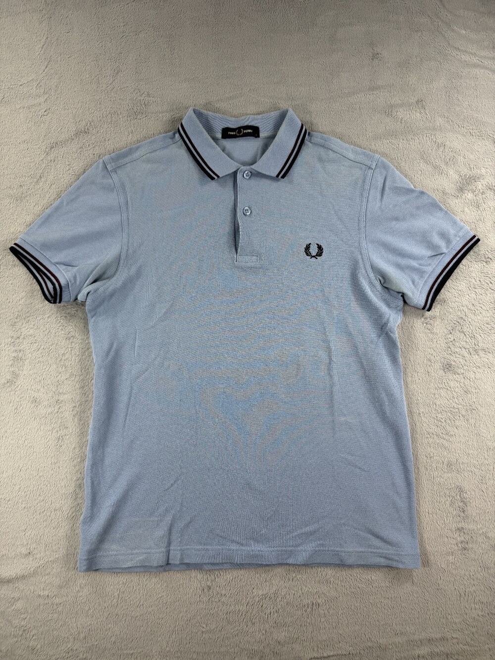 Fred Perry Mens Small Light Blue Tipped Collar Polo Shirt Short Sleeve Cotton